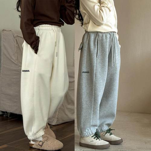 女童加绒运动裤宽松休闲直筒裤子