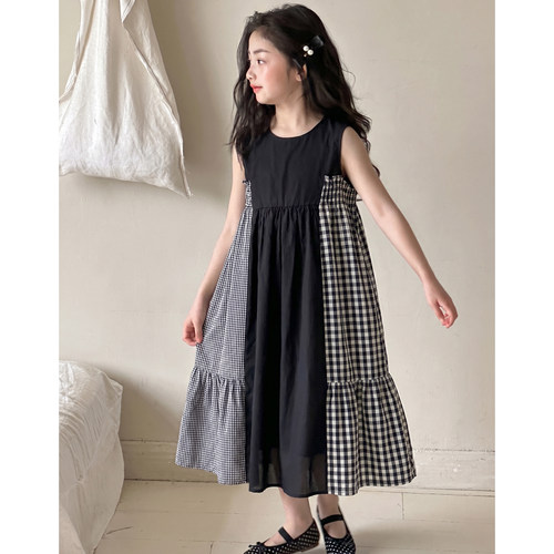 女童复古连衣裙夏装2026新款女大童夏季独特超好看格子裙韩国童装