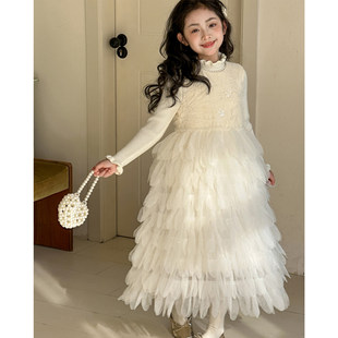 女童小香风背心裙2026新款儿童羽毛裙过新年服装女大童公主蛋糕裙