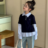 洋气女大童拼接上衣初中生春装 2026新款 超好看衬衣 春秋款 女童衬衫