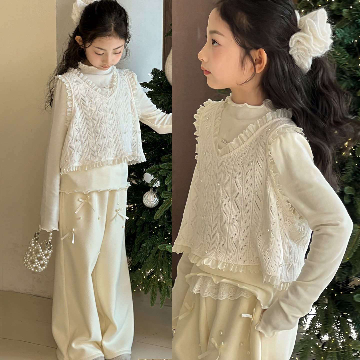 女童套装拜年服冬装2026新款女大童蕾丝拼接马甲加绒直筒裤三件套,童装/婴儿装/亲子装,套装,淘宝优惠券,粉丝福利购,淘宝优惠卷