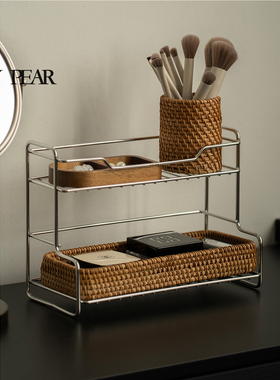 shy pear羞梨 收纳架 不锈钢桌面化妆品收纳梳妆台玄关杂物置物架