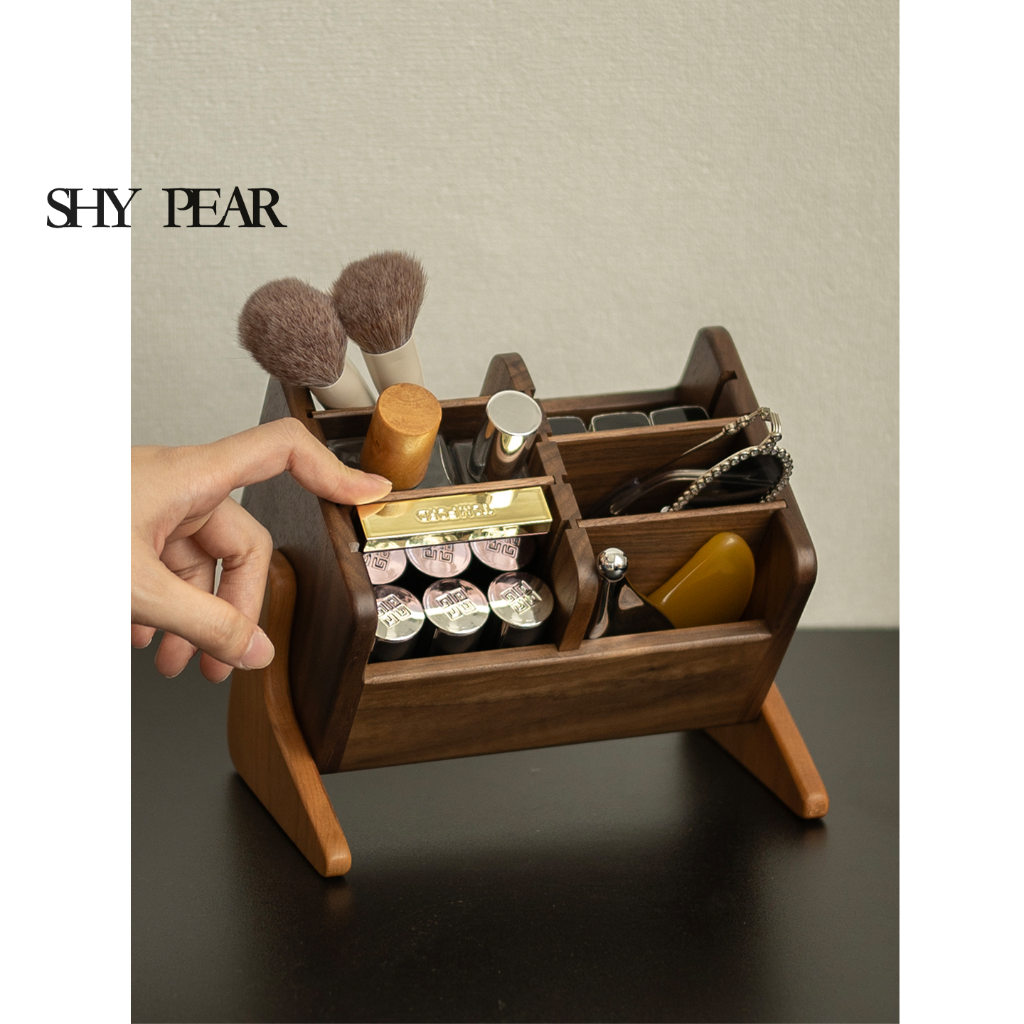 shypear黑胡桃木化妆刷收纳盒