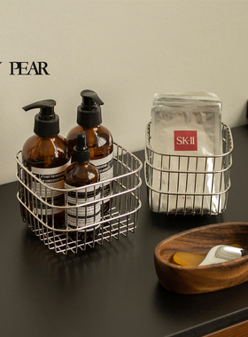 shy pear羞梨 收纳篮 不锈钢桌面化妆品收纳筐梳妆台护肤品置物篮