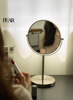 shy pear羞梨 化妆镜 金属台式双面桌面美容镜子三倍镜放大梳妆镜