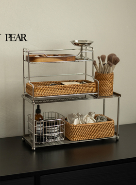 shy pear羞梨 收纳架 不锈钢桌面化妆品收纳架梳妆台护肤品置物架