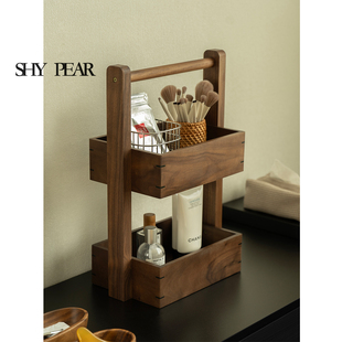 shy pear羞梨 收纳架 北美黑胡桃木桌面化妆品梳妆台小物件置物架