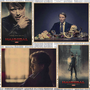 美剧汉尼拔Mads Mikkelsen复古牛皮纸海报麦叔装饰墙画壁画373