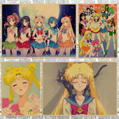 美少女战士动漫海报酒吧咖啡厅儿童房复古牛皮纸装 饰墙画壁画114