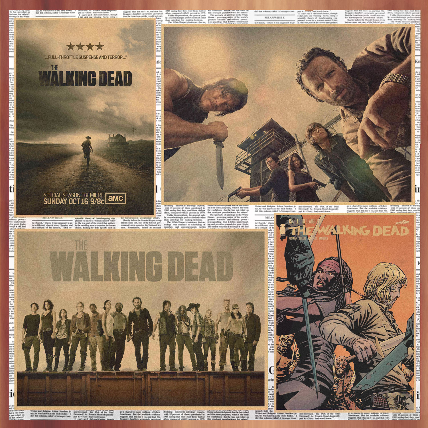 美剧行尸走肉walkingdead牛皮纸海报复古装饰墙画壁画388