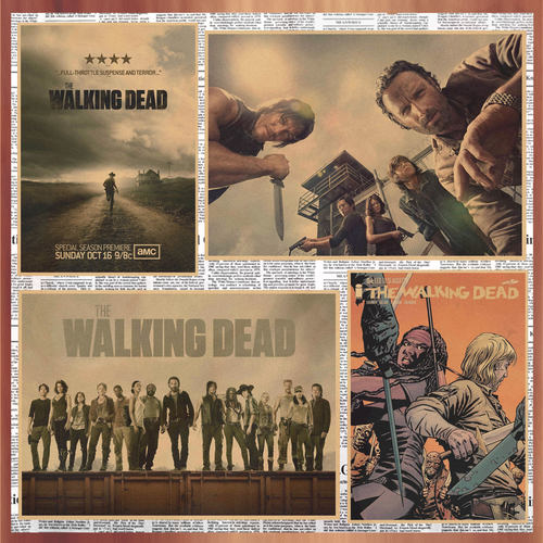 美剧行尸走肉walkingdead牛皮纸海报复古装饰墙画壁画388