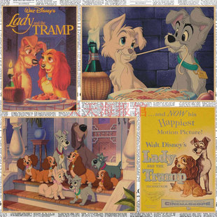 儿童房卡通装 饰墙画495 小姐与流浪汉牛皮纸海报 喜剧爱情动画