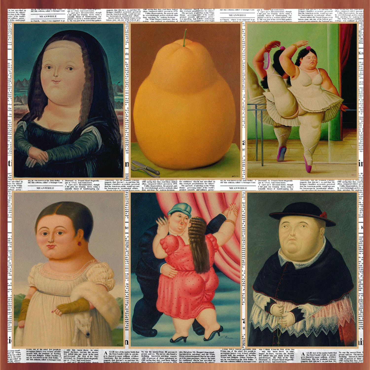 费尔南多波特罗海报q版蒙娜丽莎的微笑励志复古牛皮纸装饰墙画161