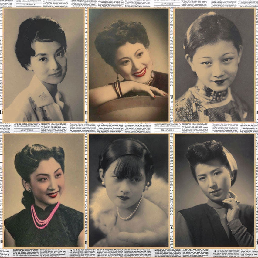 民国时期美女明星海报怀旧风酒吧咖啡厅复古牛皮纸装饰墙画457