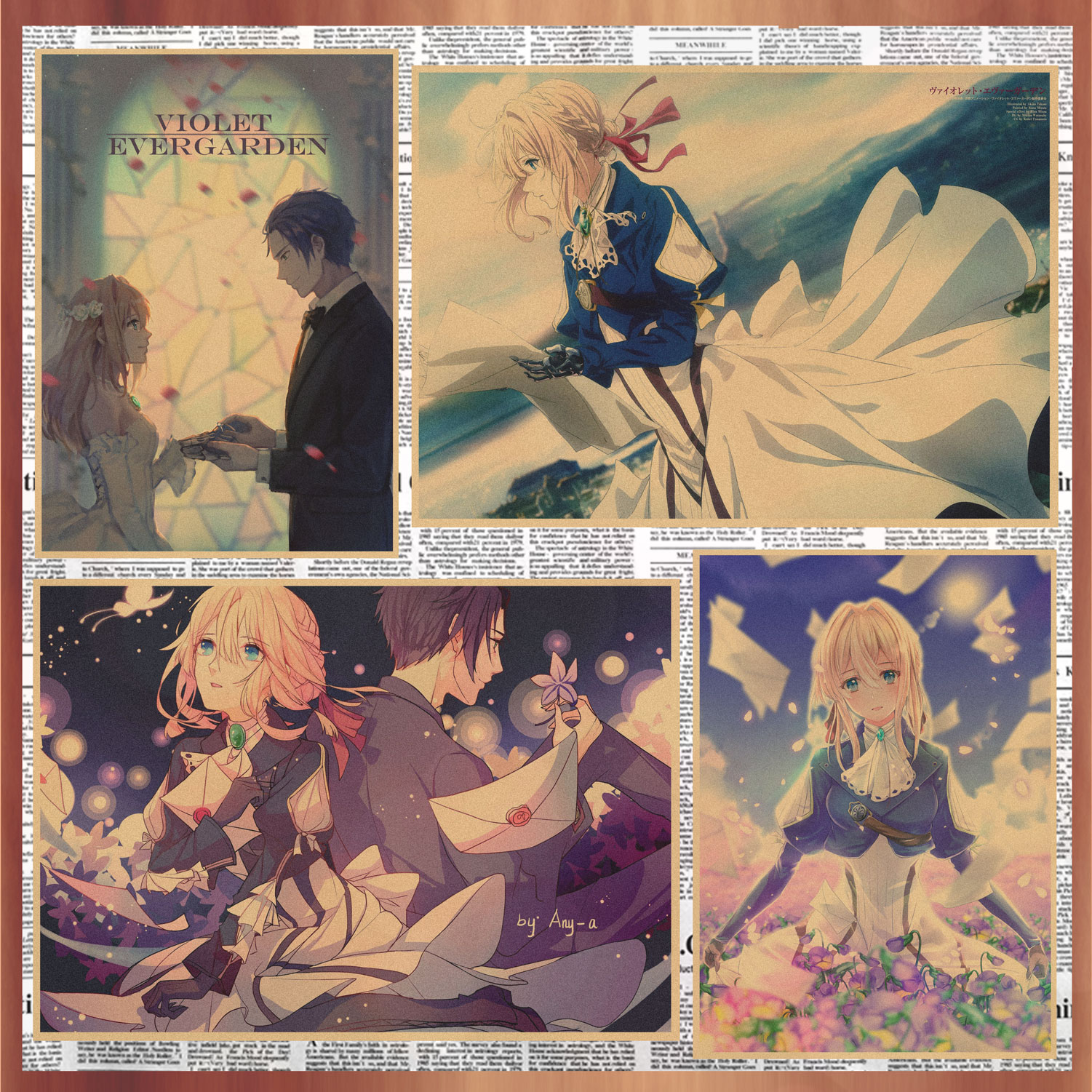 动漫海报紫罗兰复古牛皮纸墙画