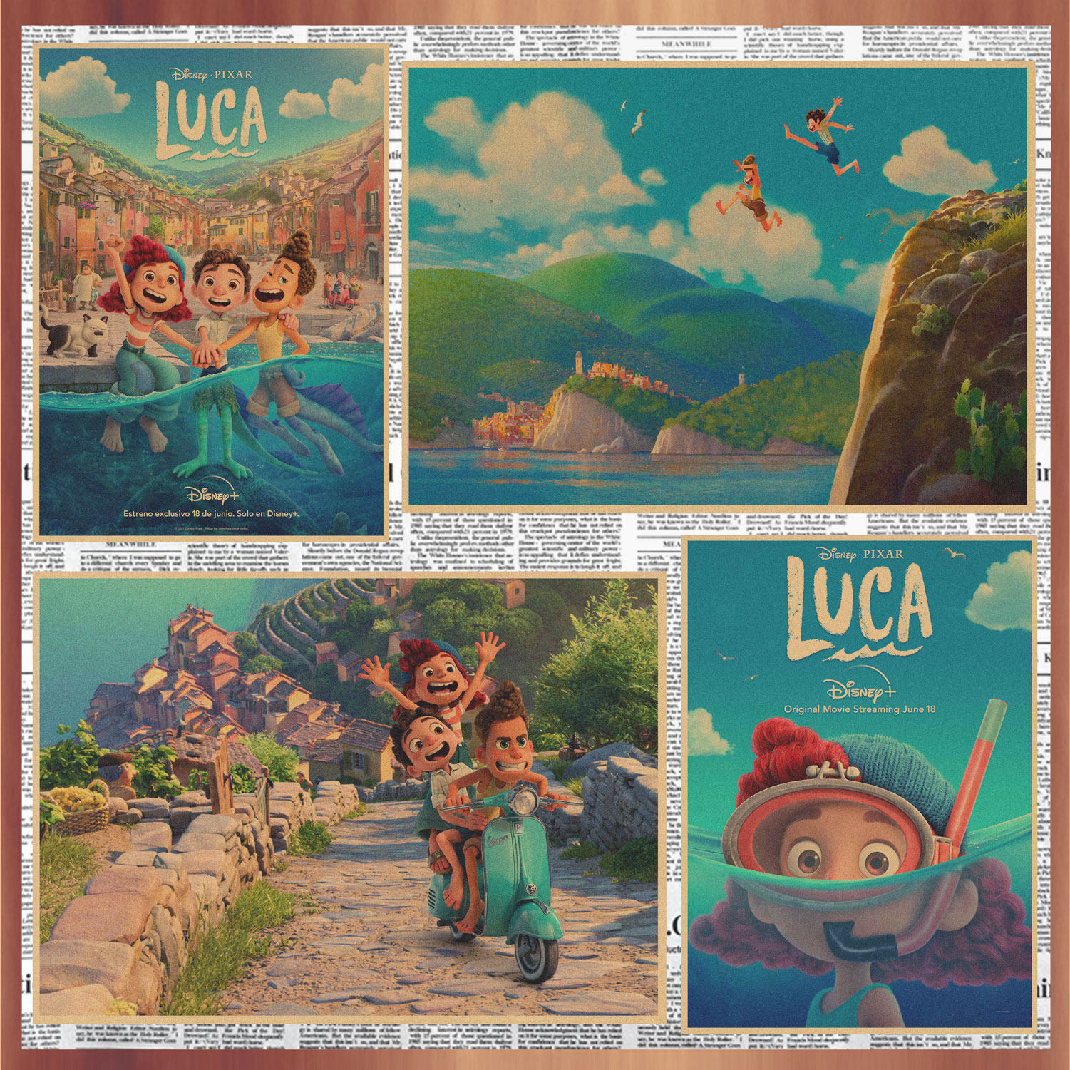 欧美喜剧动画 夏日友晴天 luca牛皮纸海报复古动漫装饰墙画406