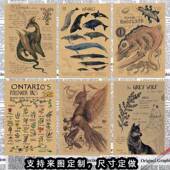 动物植物神话图鉴海报 酒吧复古牛皮纸装 饰墙画壁画739