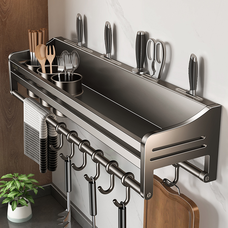 304不锈钢厨房置物架免打孔壁挂式多功能刀架筷子筒调味料收纳架
