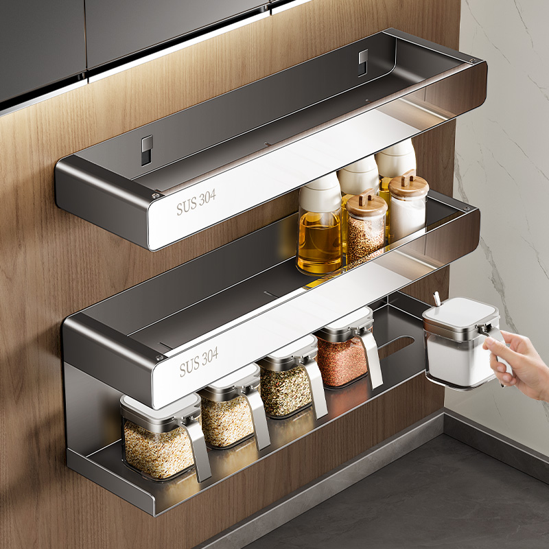 304不锈钢厨房调料置物架免打孔壁挂式多功能刀架筷子筒调味料架