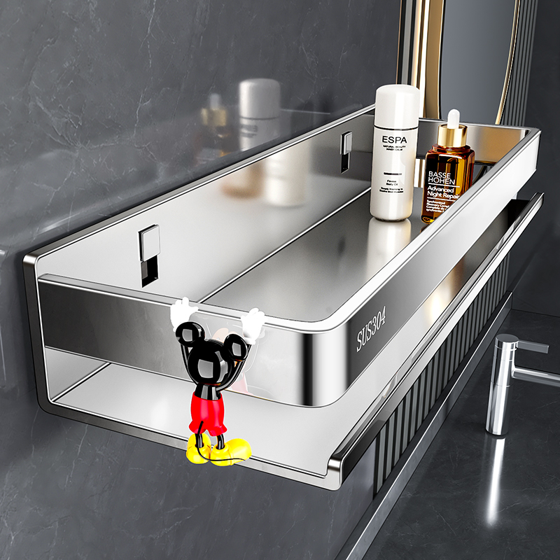 慕家304不锈钢免打孔浴室置物架壁挂式洗手间浴巾置物架台面挂架