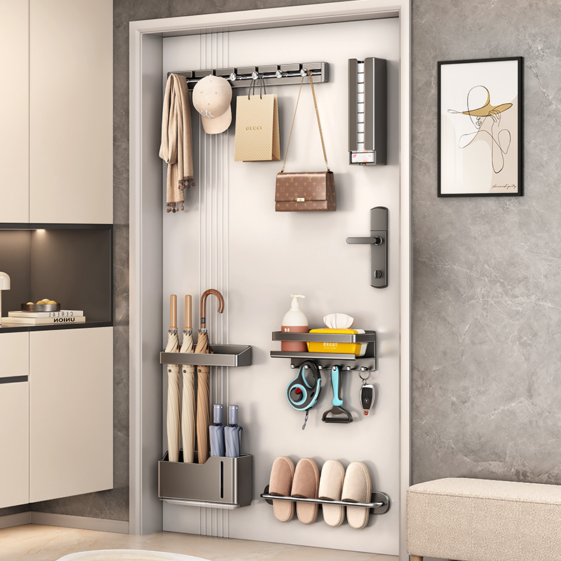 玄关入户门后磁吸挂钩钥匙粘钩壁挂拖鞋雨伞收纳架磁铁置物架套装