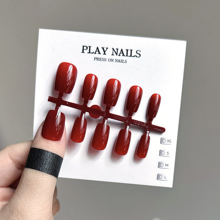 穿戴甲 超美显白肤色质感纯色单色美甲 光疗甲缎红小短梯超短甲