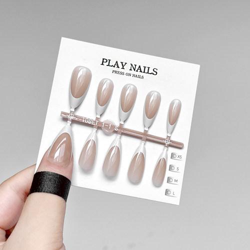 超美穿戴甲 法式裸色美甲纯欲风清透显白 甲油胶光疗渐变 杏仁甲