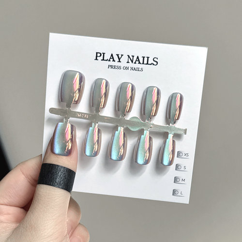 穿戴甲 超美闪耀晕染质感纯欲 淡色美甲 魔镜粉电镀炫彩粉 超短梯