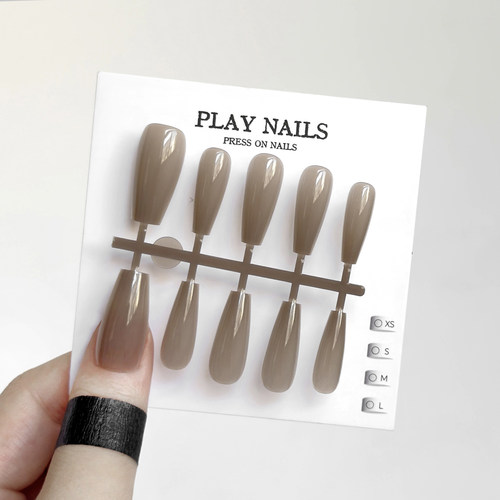 穿戴甲 三分钟穿戴甲 温柔纯色冰灰高级喷胶 显白中梯美甲全贴片