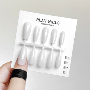 穿戴甲 俄式单色纯色建构美甲 少女白色甲油胶中梯形指甲透乳白色