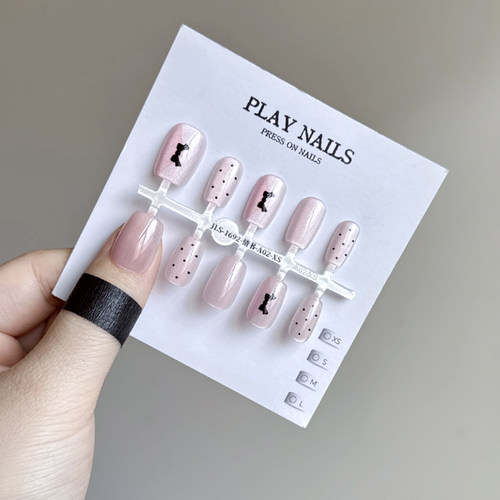 穿戴甲超短梯美甲光疗甲 手绘蝴蝶波点猫眼 夏日甜辣细闪小短甲