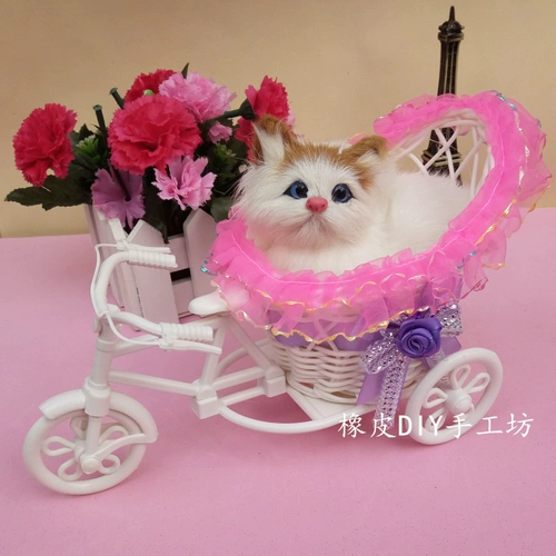 Реалистичный милый плюшевый трехколесный велосипед, настольная кукла, котенок, кот