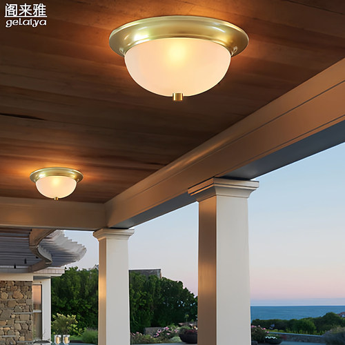 过道欧式风简约门厅全铜吸顶灯