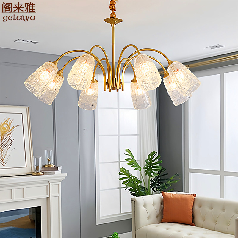 美式客厅吊灯家用大气 简欧现代简约餐厅向下卧室灯 创意全铜灯具