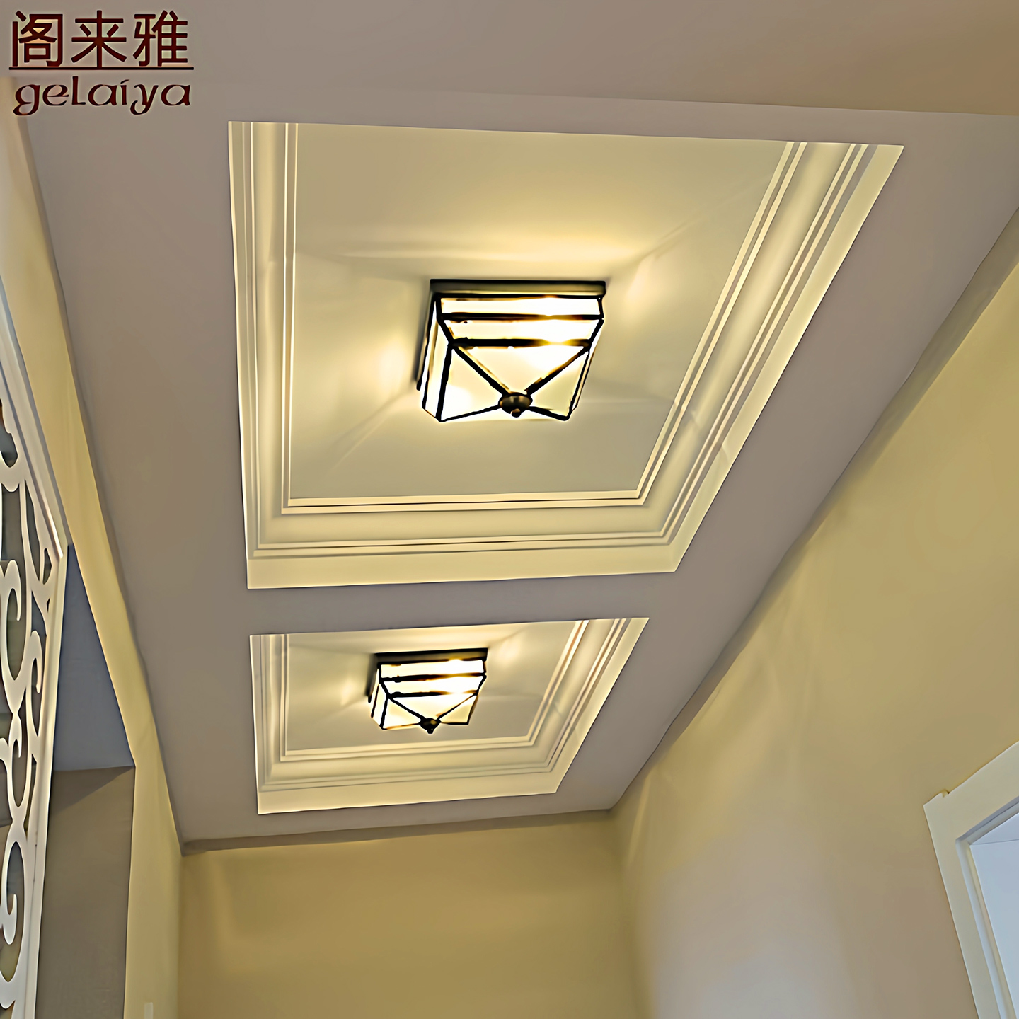 美式阳台吸顶灯正方形户外防水欧式客厅走廊入户门厅灯复古全铜灯