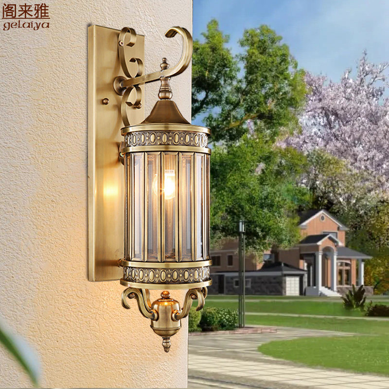 美式别墅庭院墙壁灯户外防水 入户大门全铜灯长形 欧式走廊阳台灯