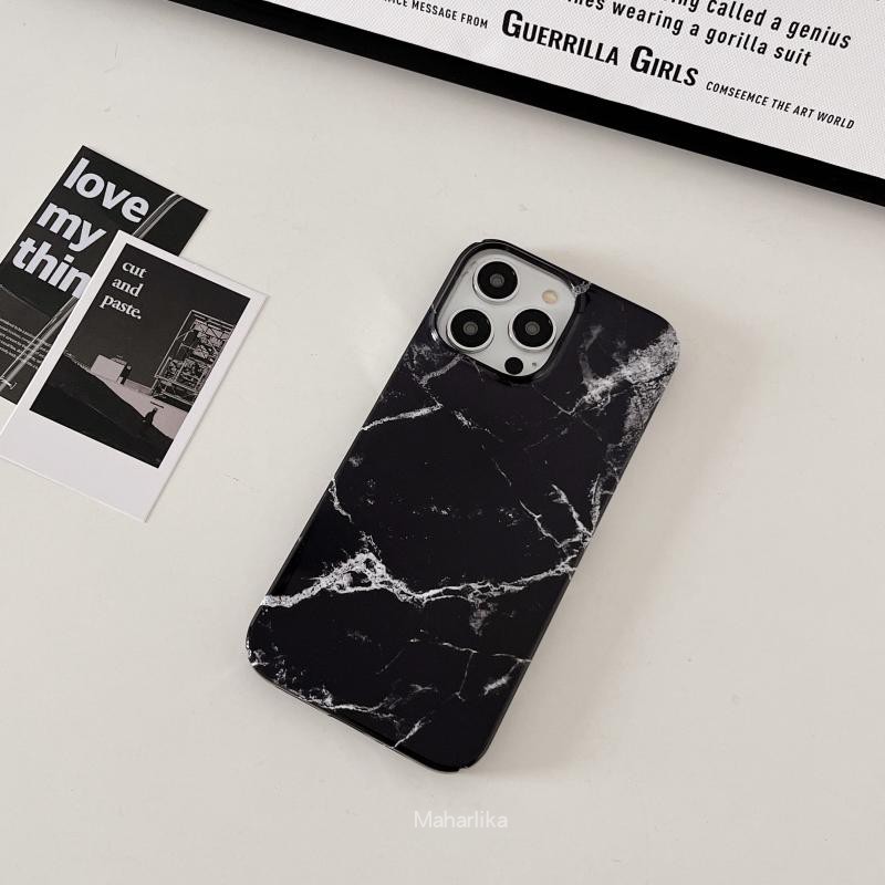ins简约欧式iPhone14黑色大理石纹12P半包14P散热硬壳13PM适用于苹果14ProMax保护壳13PRO文艺小白领12女款13