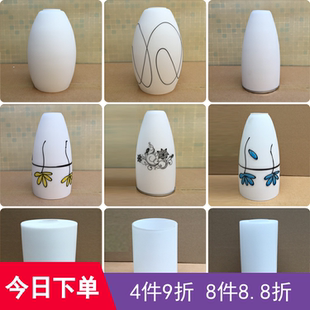 圆柱直筒玻璃外壳 E27灯头龙蛋形奶白灯罩磨砂椭圆形餐吊灯罩配件