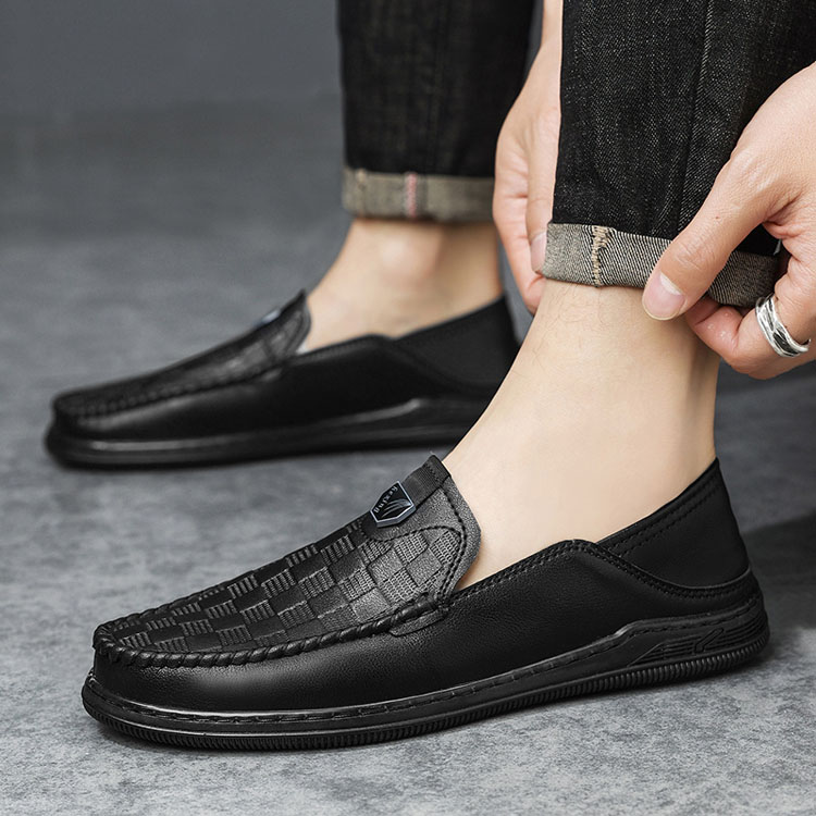 春秋牛皮百搭青年平跟套脚休闲鞋