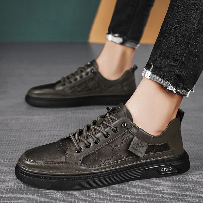 日常男鞋新款潮流休闲鞋透气男士板鞋夏季百搭皮鞋真皮鞋耐磨潮鞋