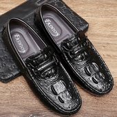 高端乐福鞋 新款 商务休闲鞋 鳄鱼纹透气皮鞋 真皮豆豆鞋 懒人驾车男鞋