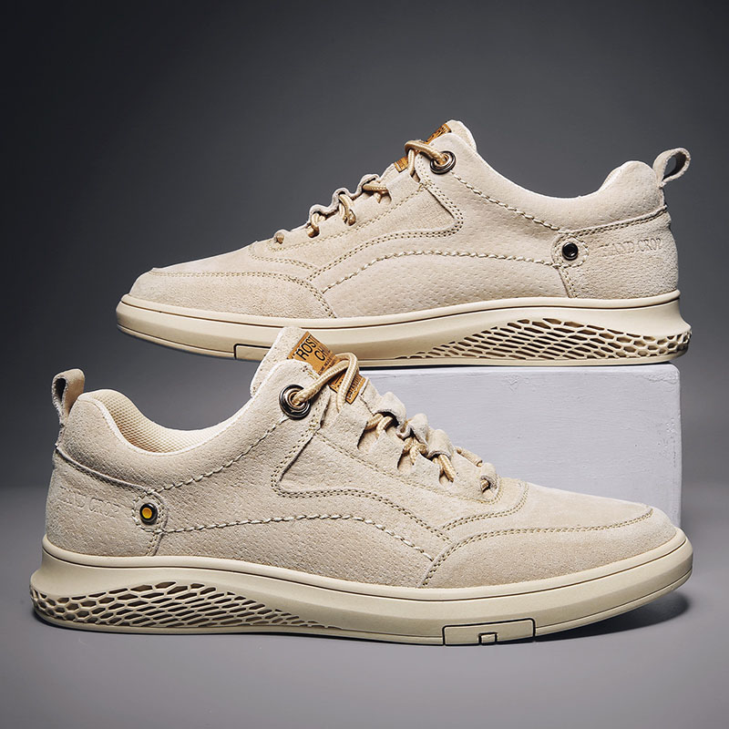 新款夏季英伦真皮系带板鞋复古时尚运动休闲鞋软底舒适百搭潮男鞋