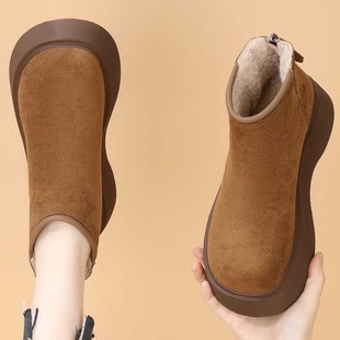品牌撤柜雪地靴女冬季加绒2025新款小个子短靴厚底增高勃肯棉鞋子