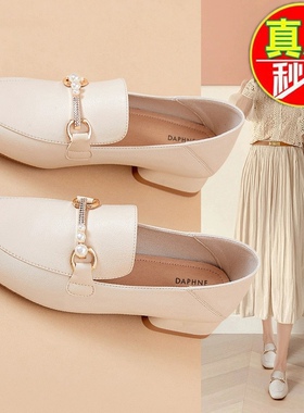 品牌断码清仓真皮粗跟单鞋女2025年新款春秋季乐福鞋英伦风小皮鞋