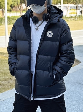 Converse/匡威运动羽绒服男款黑色短款连帽保暖外套 MCJ213-023