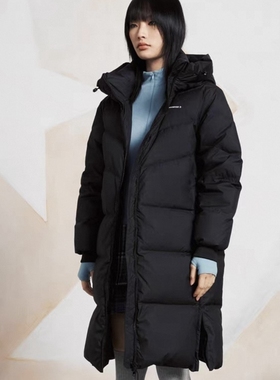CONVERSE匡威 冬款女黑色简约长款连帽保暖羽绒服10026922-A02