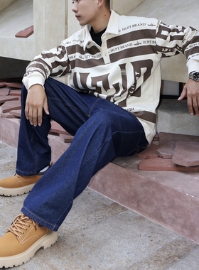 匡威CONVERSE男款深蓝色宽松直筒牛仔裤10024869-A02-A01