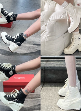 Converse匡威男女同款增高厚底复古黑白坡跟帆布鞋A06478cA06479c