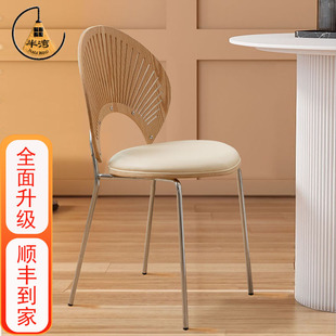 奶油风梳妆凳 餐椅贝壳椅坐垫靠背椅实木餐桌椅子家用中古椅法式