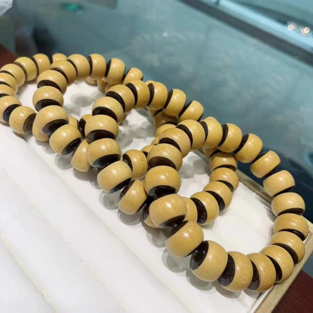 精品玉竹佛珠手串男士盘玩 鱼鳞纹棕竹镶嵌椰壳文玩饰品手链女